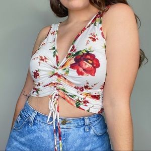 white and red floral tank